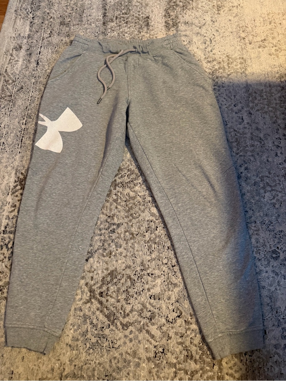 Under Armour Gray Sweatpants with White Logo- pockets